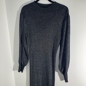 ELOQUII Plus Black Ribbed Knit Midi Dress Size 14/16